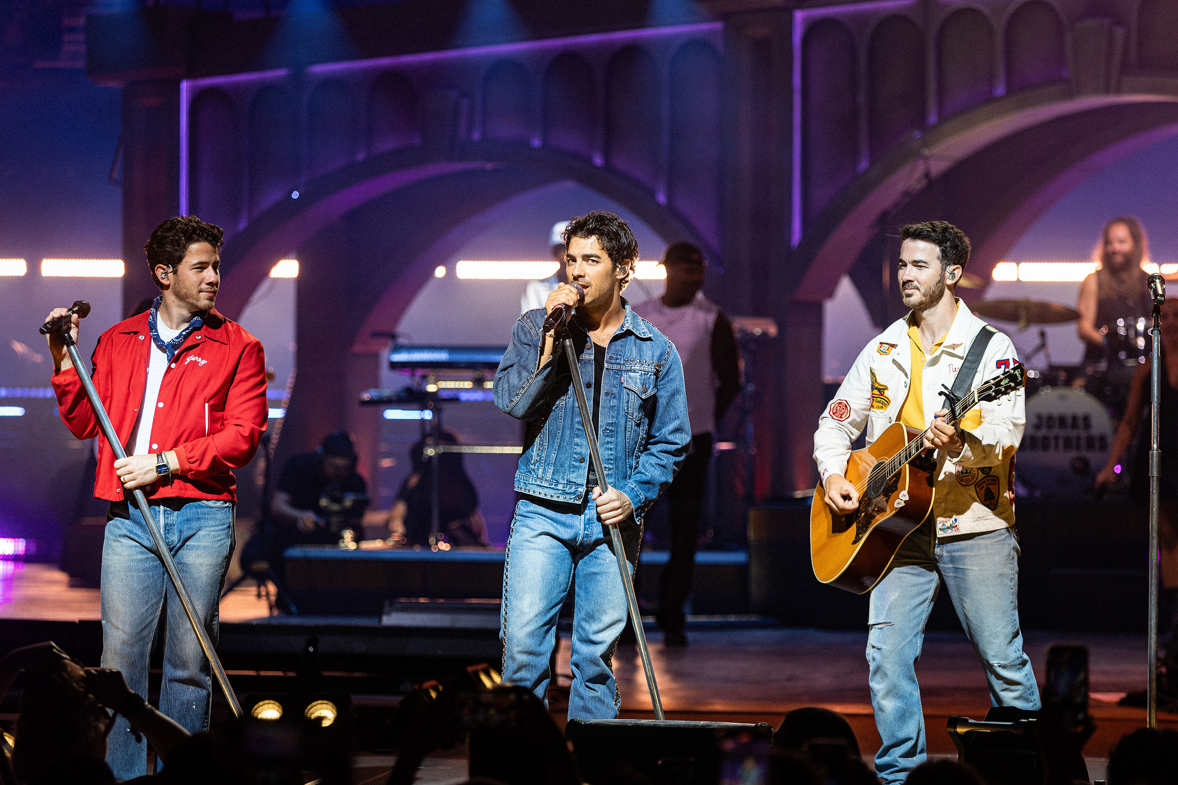 The Jonas Brothers opened the night’s show with “Tables,” a song from their new album titled “Greetings From Your Hometown.”