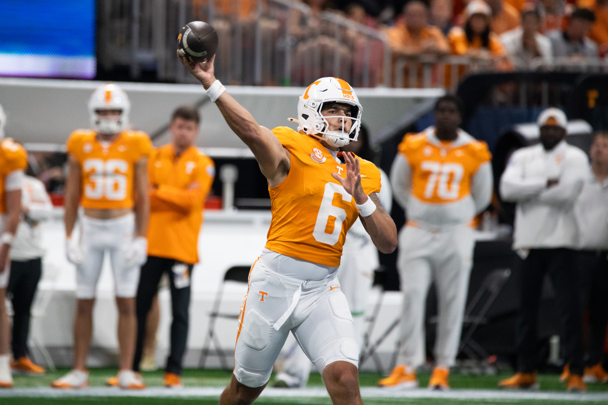 Volunteer quarterback Joey Aguilar releases a pass. Aguilar, who transferred from UCLA to Tennessee this spring, made his impact felt with three passing touchdowns against SU.