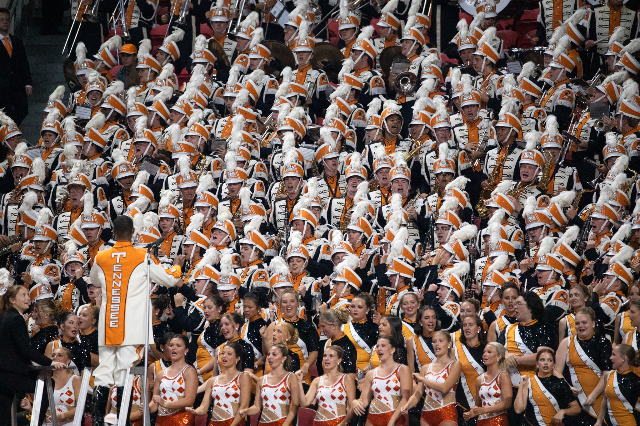 Tennessee’s band gets ready to play a song during the game. The contest was held in Mercedes-Benz Stadium, the typical home of the NFL’s Atlanta Falcons.