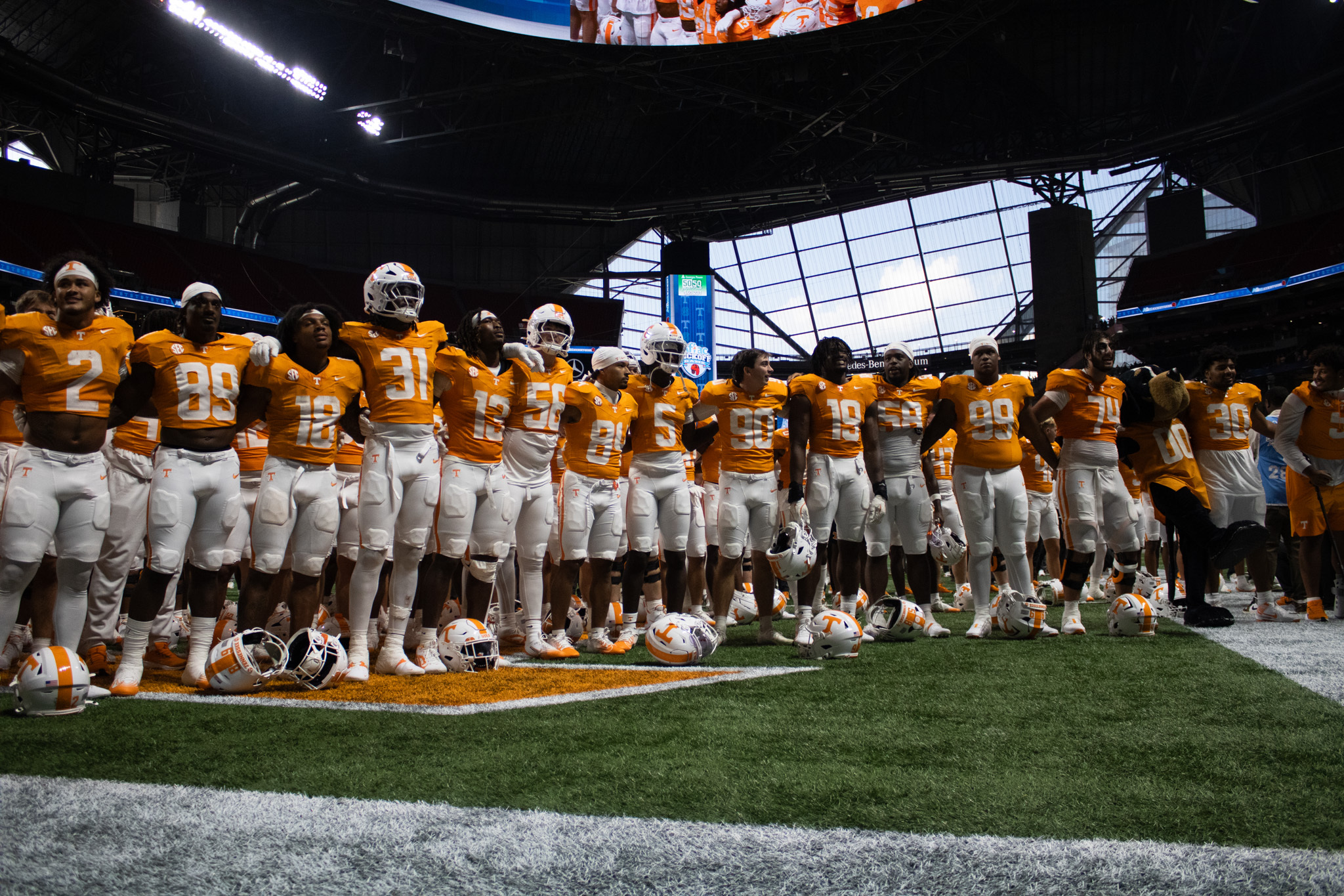 After Tennessee downed Syracuse, the Volunteers’ players cap off the day by singing the school’s alma mater. The game marked the Orange’s first against a Southeastern opponent since 2017. 