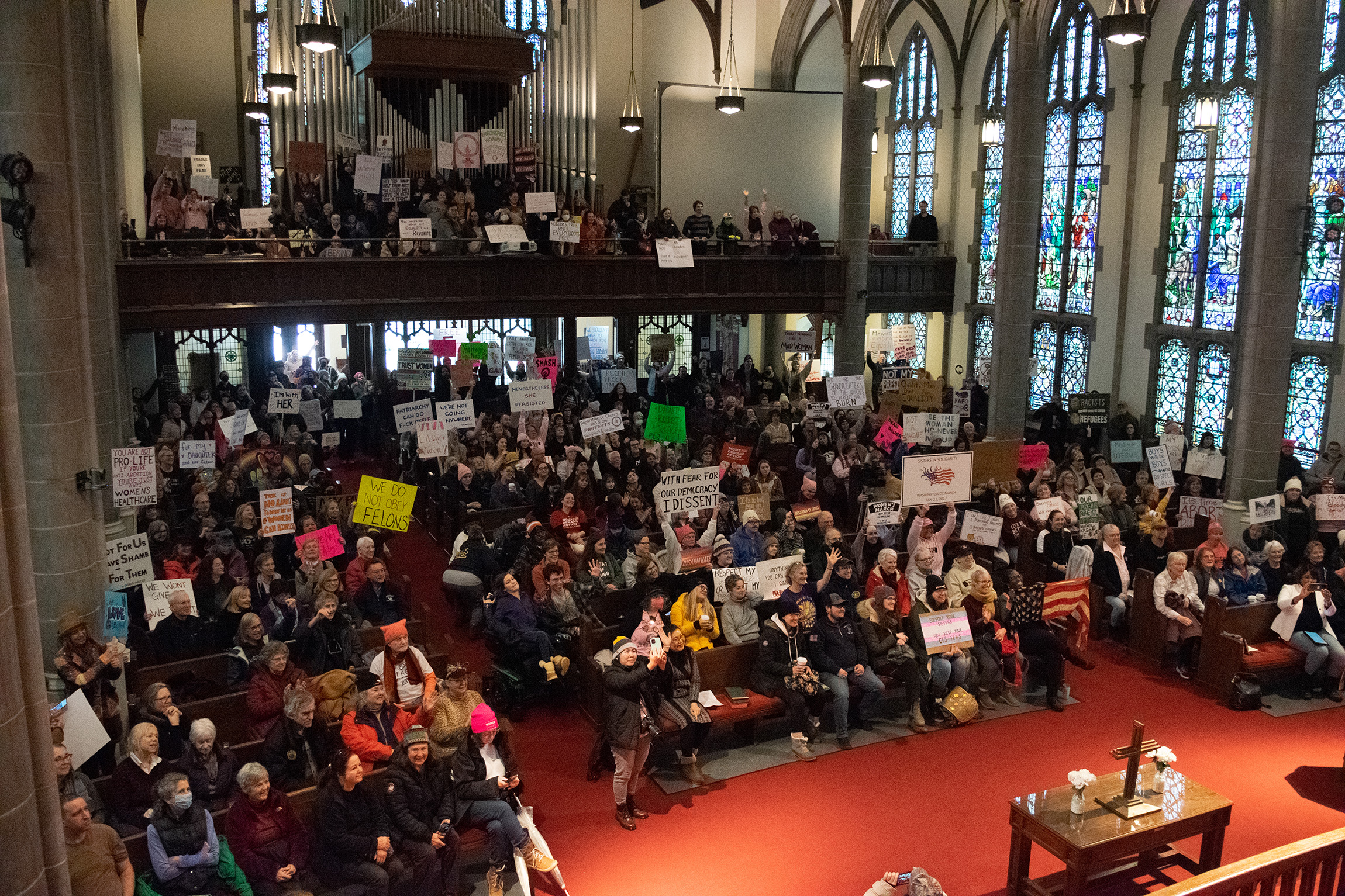 January: Hundreds of participants gather at University United Methodist Church during Syracuse’s “Our Lives on the Line” march. Protesters condemned rhetoric against women as Donald Trump’s inauguration approached.