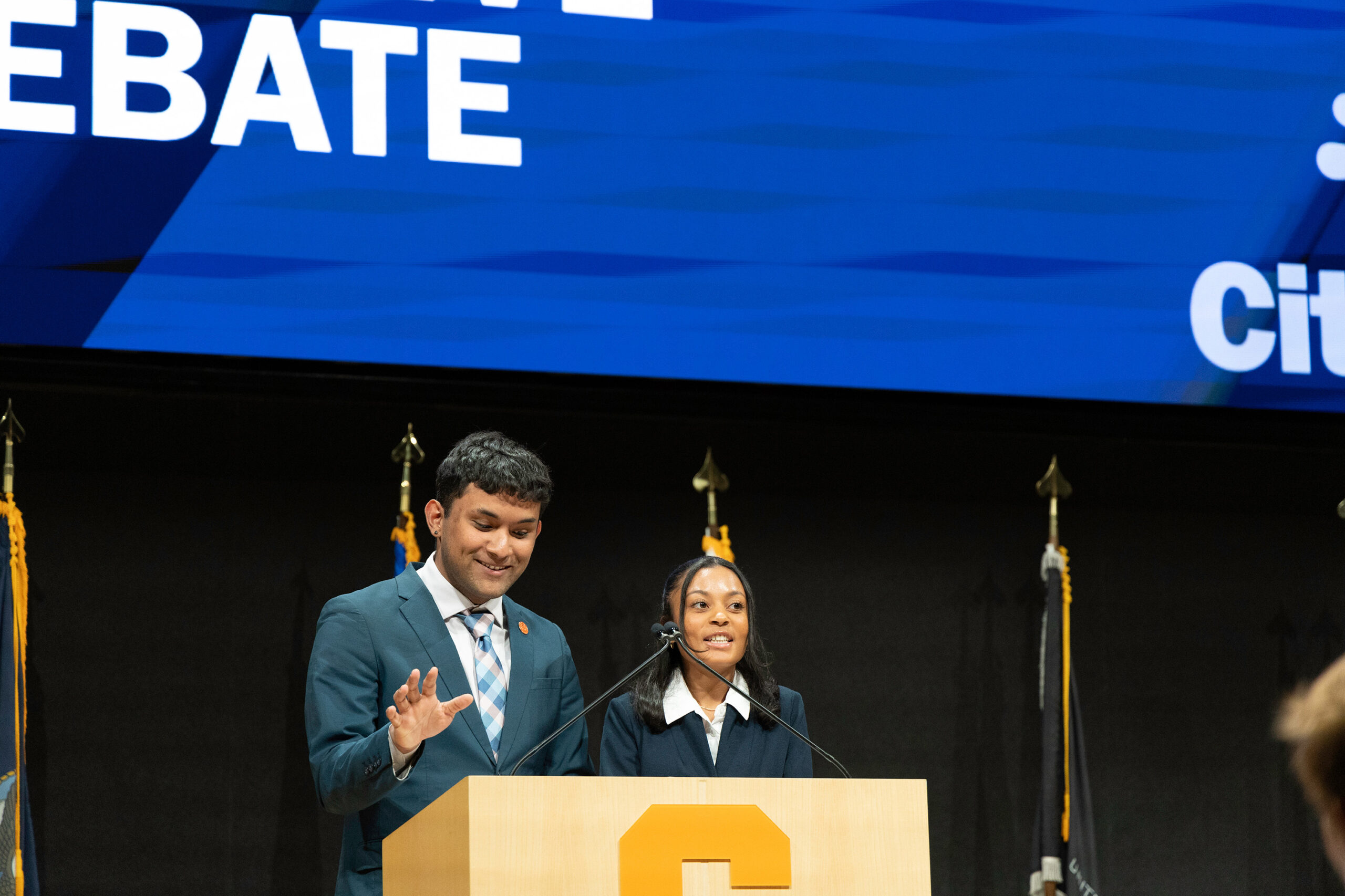 March: Student Association executive candidates German Nolivos and Janese Fayson address the campus community in an annual debate. The candidates presented their visions for a welcoming SU at the CitrusTV-hosted event, which occurred for the second consecutive year. 