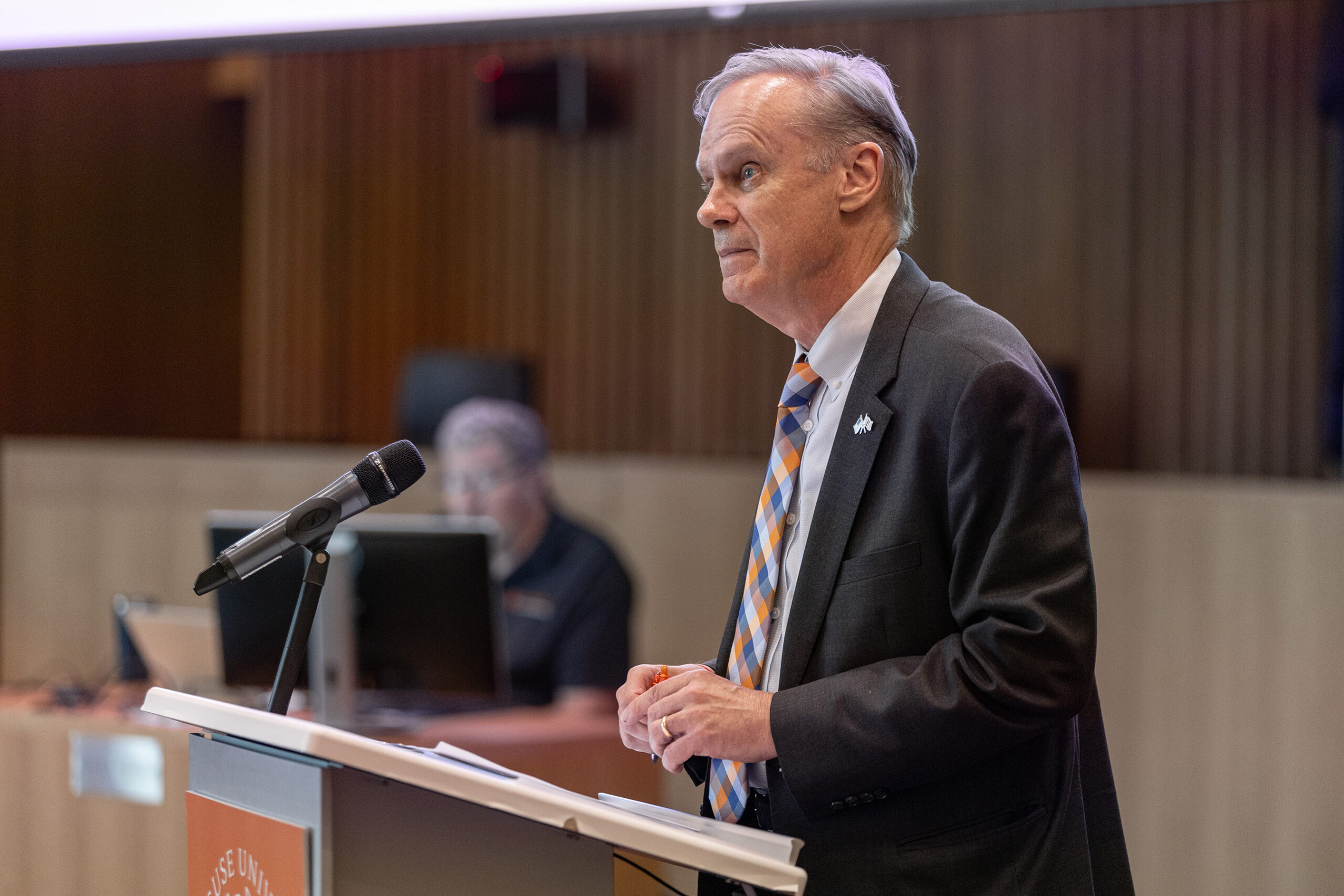 September: Chancellor and President Kent Syverud addresses the Syracuse University Senate in his first public address since announcing he will step down as chancellor in June. At the meeting, Syverud presented a “grim” financial outlook across higher education.