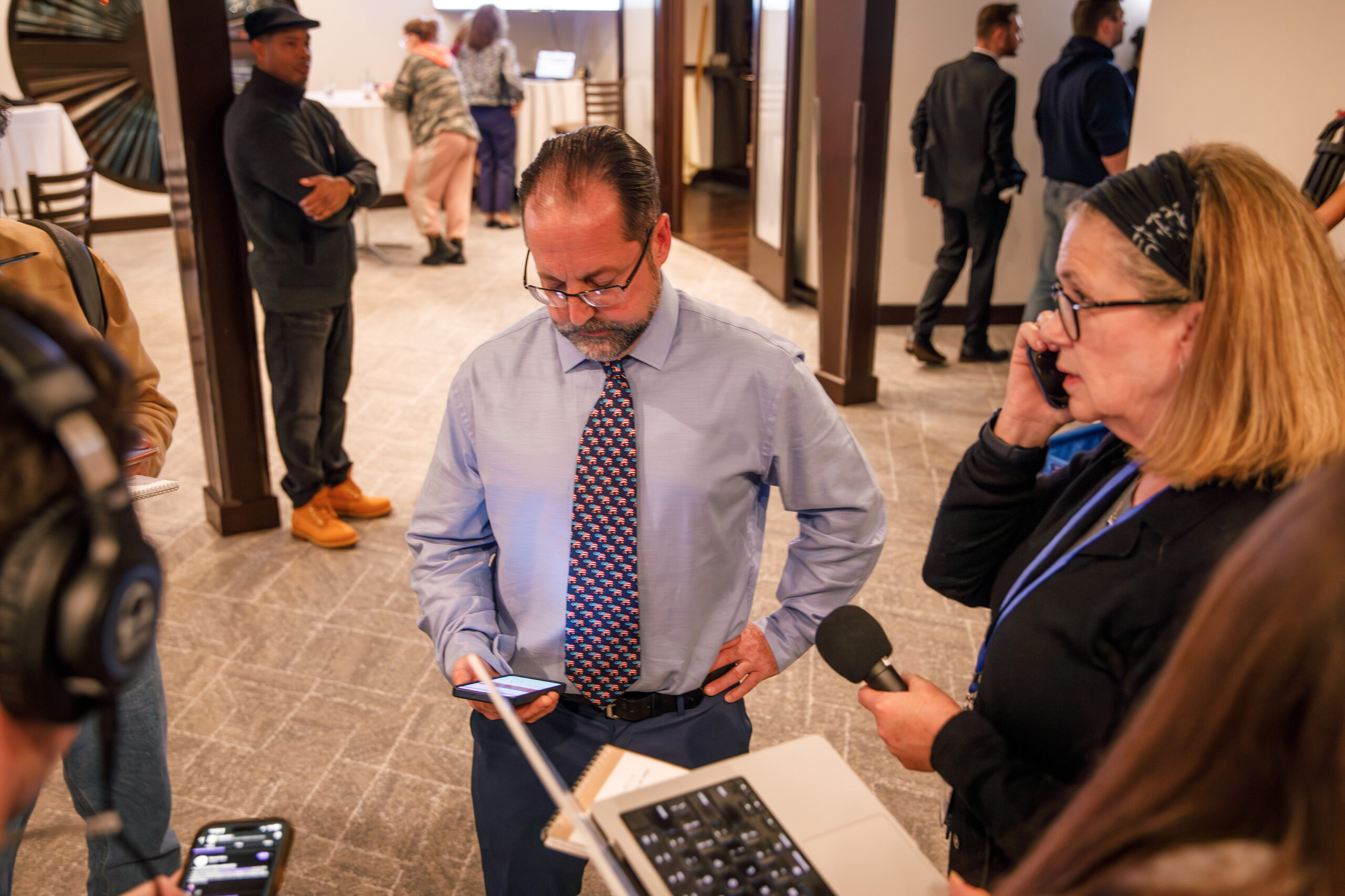 November: Thomas Babilon, the Republican challenger to Sharon Owens, watches results trickle in from his election night HQ. “We did not get the Republican turnout that we needed to win,” he wrote to supporters online.