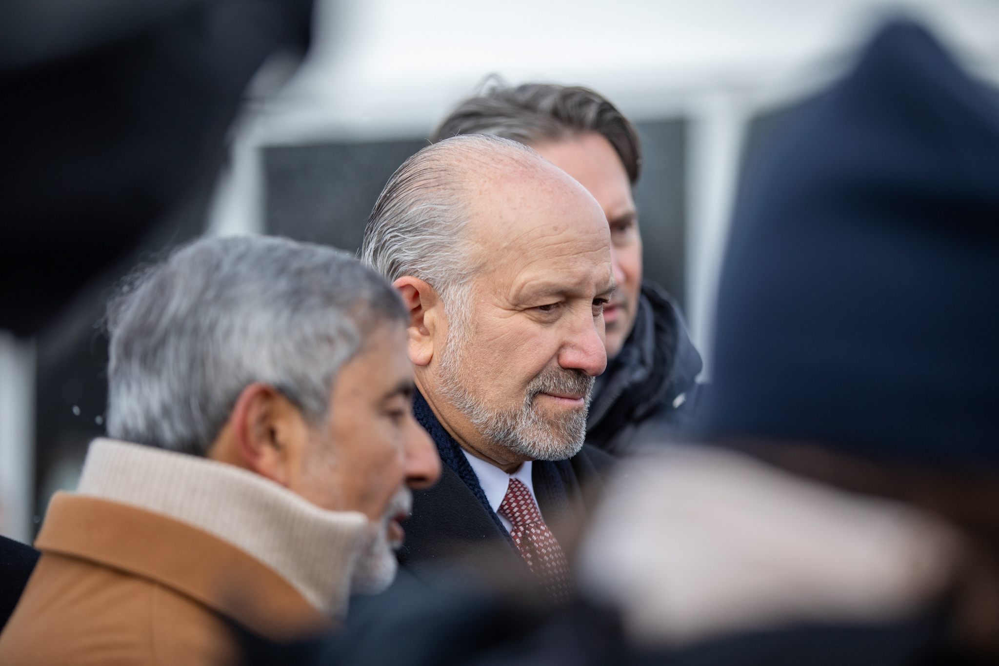 U.S. Secretary of Commerce Howard Lutnick flanked by Micron CEO Sanjay Mehrotra ahead of the ceremony. Lutnick declared central New York as “the heart” of President Donald Trump’s territory and took credit for the groundbreaking on behalf of the Trump administration.