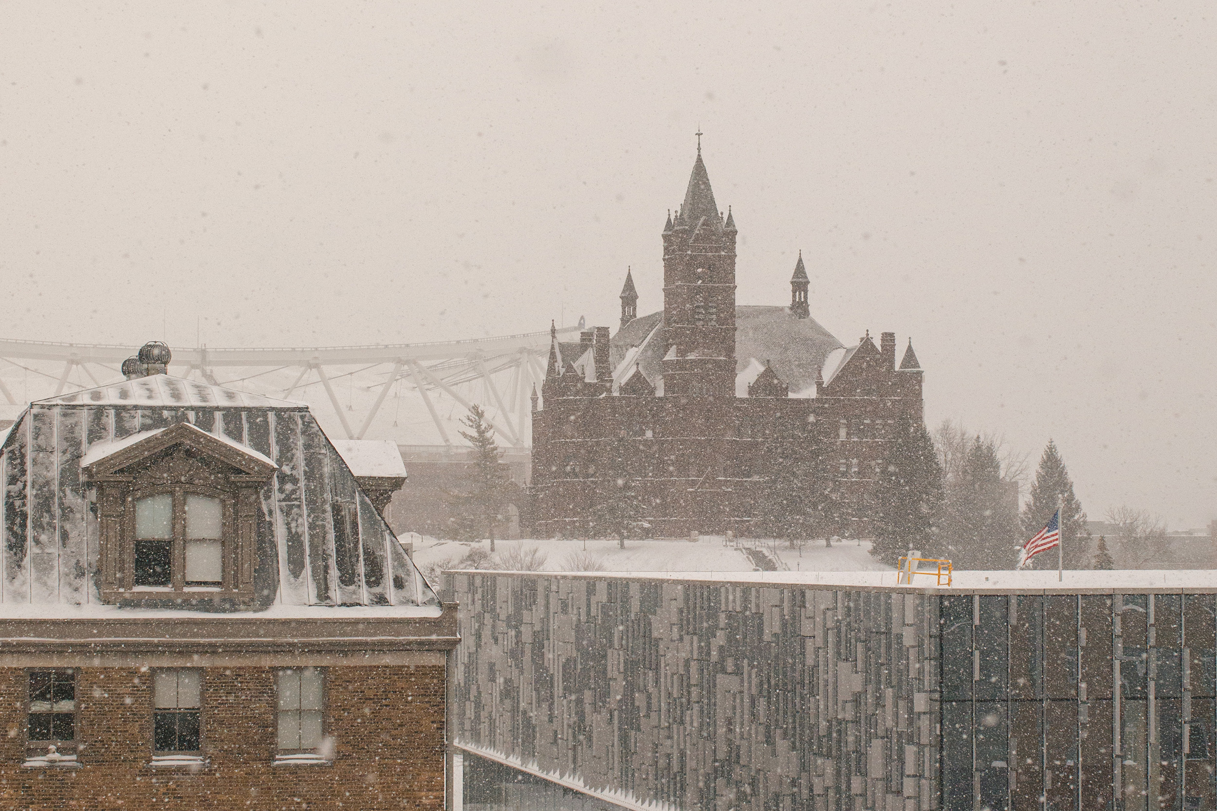 Syracuse engulfed in a blizzard midday Monday. Snow persisted throughout the day Monday, with more expected throughout the rest of the week.
