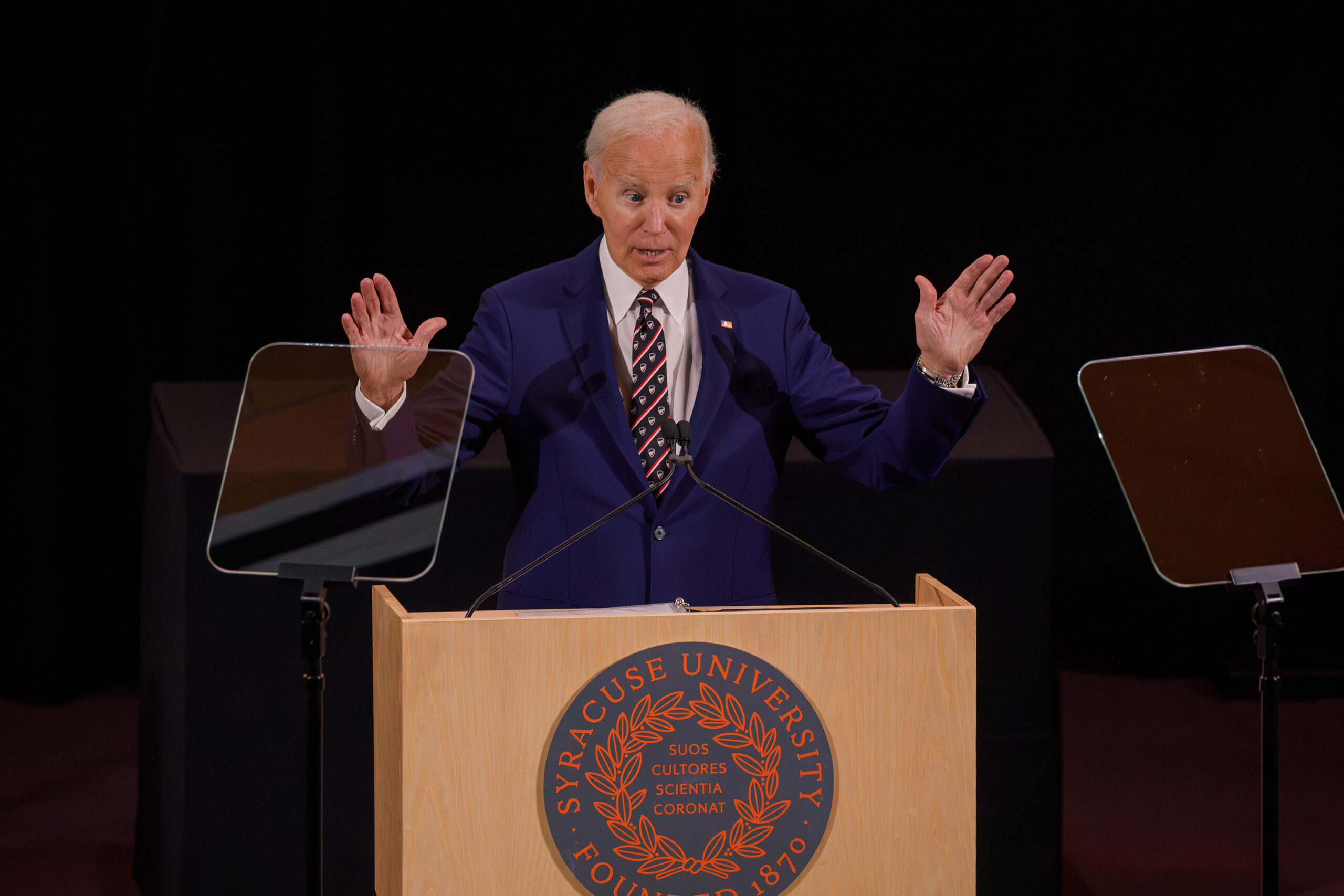 Biden recalls how he found the law school at SU after accidentally stumbling into the dean’s office thinking it was a library. Biden studied law at SU in the late 60s, crediting SU for teaching him the “legal grounding” that shaped his career in public service.