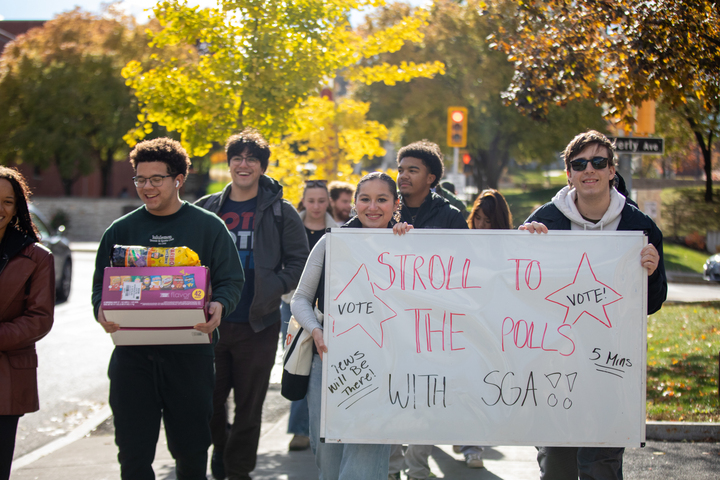 Students walk to polls on Election Day