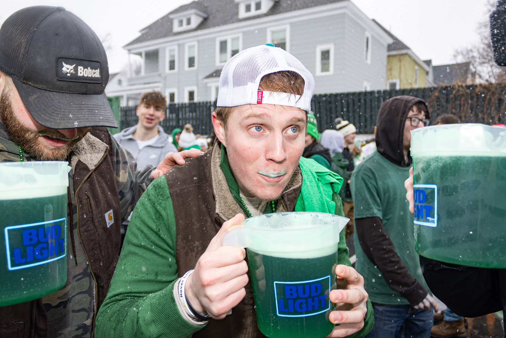 Building staff addressing the flooding in Brewster Hall.